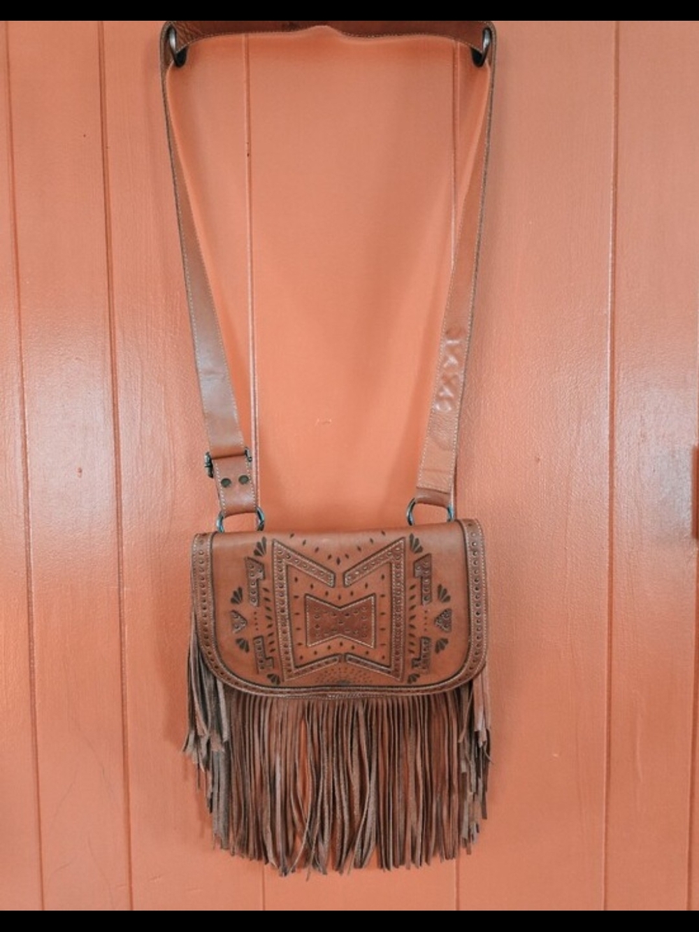STS Ranchwear Brown Fringe Crossbody with Southwestern Embossing - Picture 8 of 8